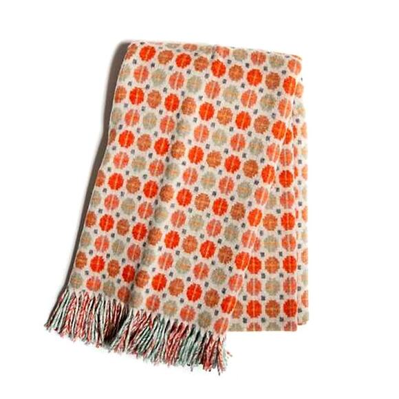 MACKENZIE CHILDS Dot & Dash Merino Wool Throw 56x70 Saffron Geometric Design NEW